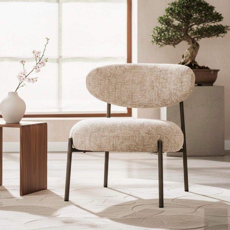 Fauteuil lounge de salon en tissu bouclette et pieds métal - Mellow