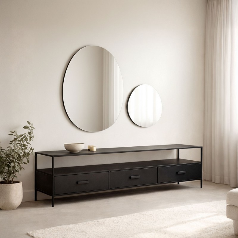 Meuble TV industriel métal noir 3 tiroirs - New York