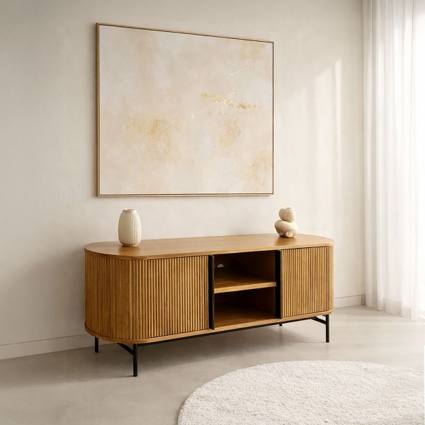 Meuble TV en bois massif et métal 137cm - Thanais