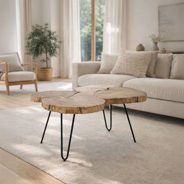 Table basse en bois massif d'acacia et pieds en métal