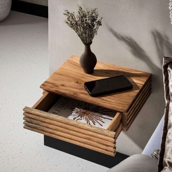 Table de chevet suspendue en bois massif avec tiroir (lot de 2) - Nora