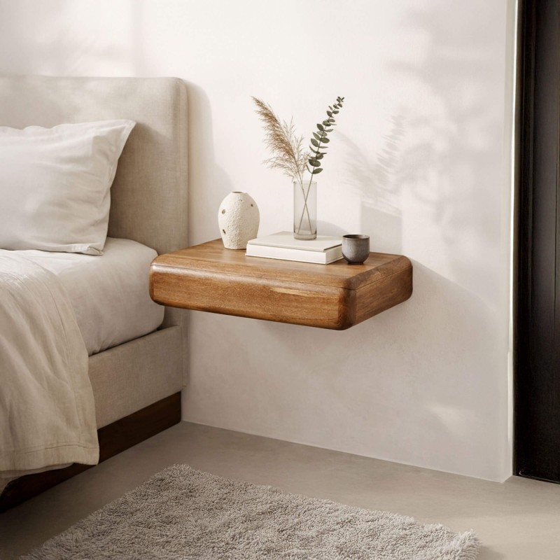 Table de chevet suspendue en bois massif avec tiroir - Elia