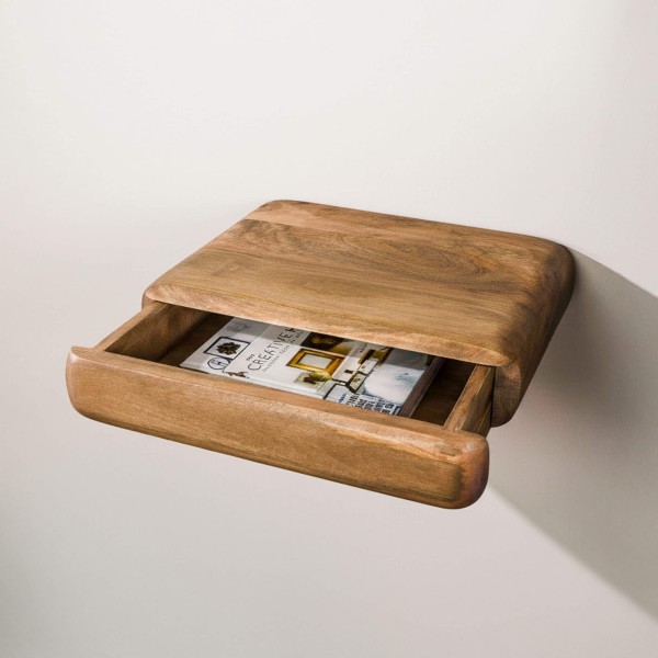 Table de chevet suspendue en bois massif avec tiroir - Elia