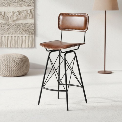Chaise de bar en cuir marron design