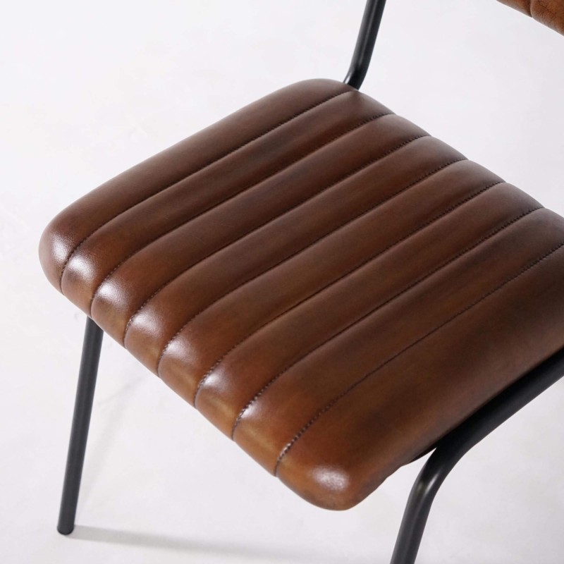 Chaise en métal et cuir naturel - Prati