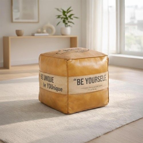 Pouf industriel en cuir "Be Yourself"