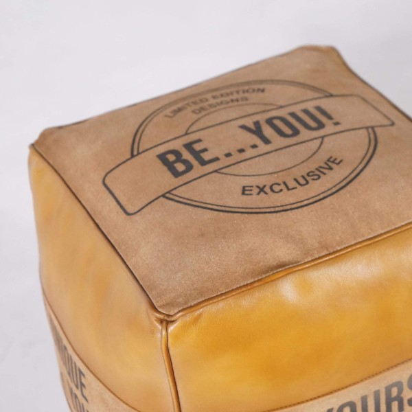 Pouf industriel en cuir "Be Yourself"