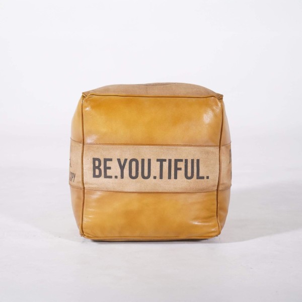 Pouf industriel en cuir "Be Yourself"
