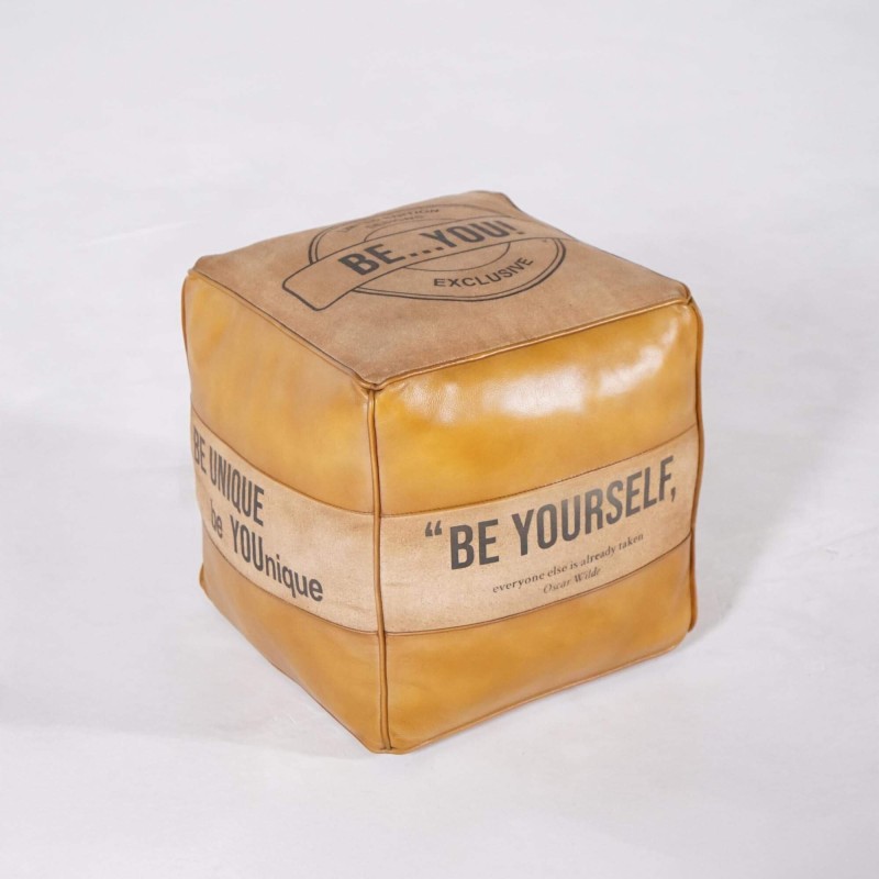 Pouf industriel en cuir "Be Yourself"