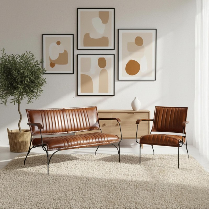 Fauteuil vintage en cuir marron 1 place - Cosy