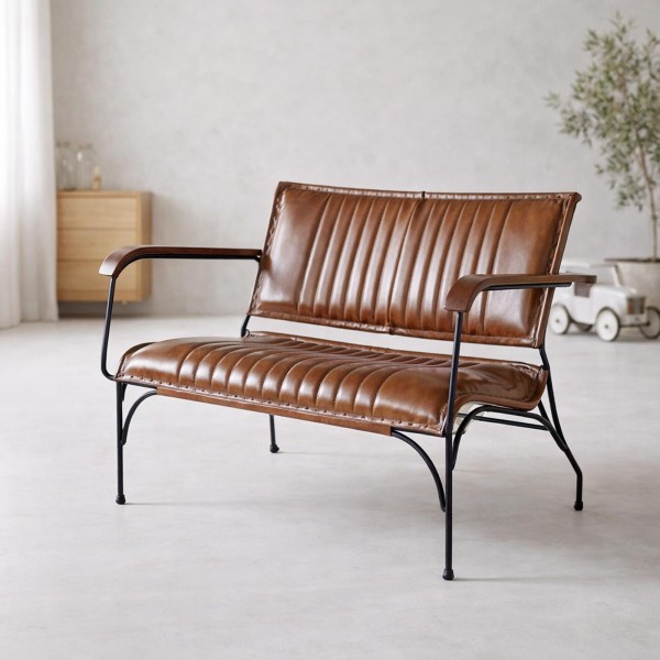 Fauteuil vintage en cuir marron 3 places - Cosy