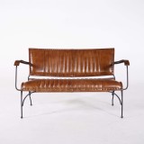 Fauteuil vintage en cuir marron 3 places - Cosy