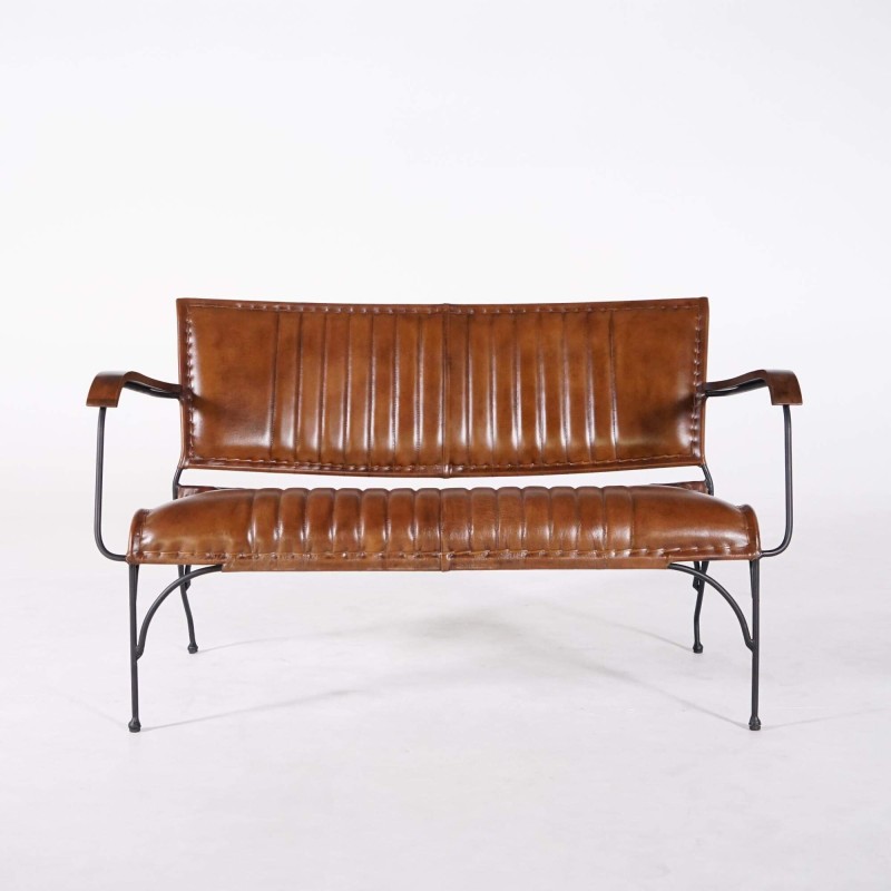 Fauteuil vintage en cuir marron 3 places - Cosy