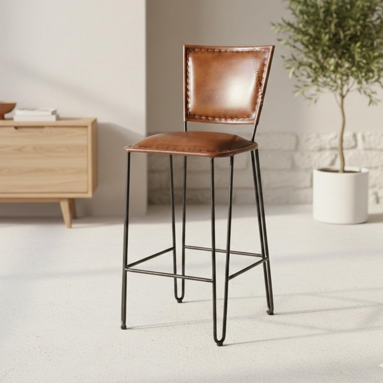 Chaise de cuisine vintage métal et cuir brune - Smart