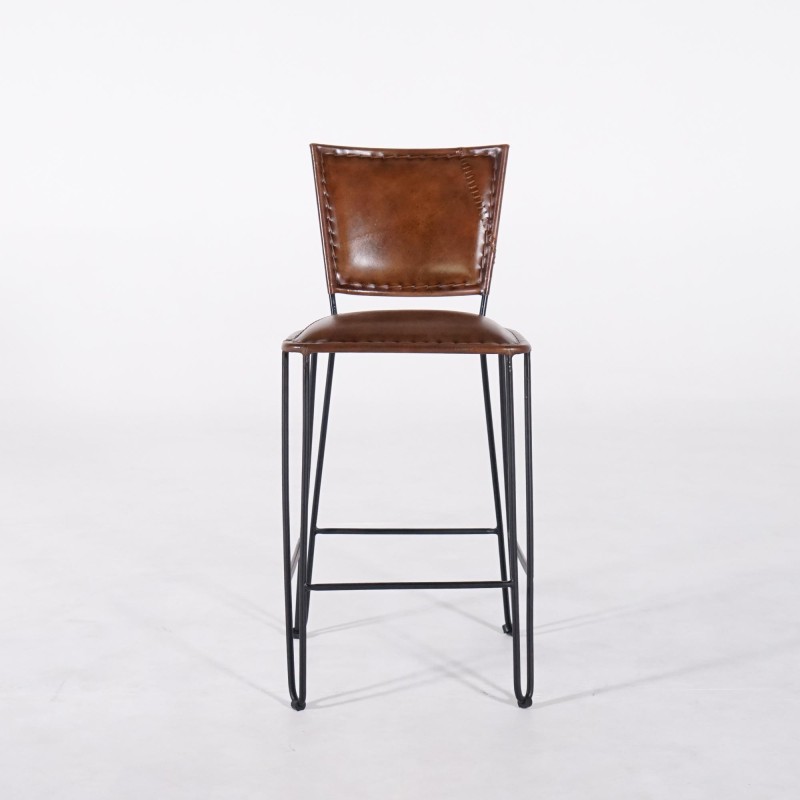 Chaise de cuisine vintage métal et cuir brune - Smart