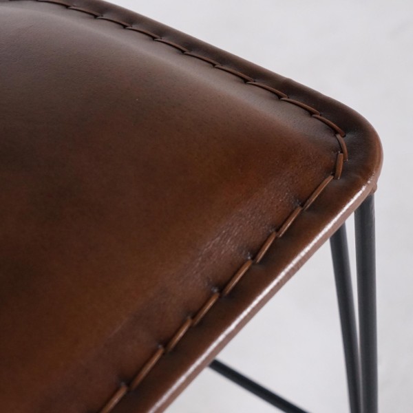 Chaise de cuisine vintage métal et cuir brune - Smart