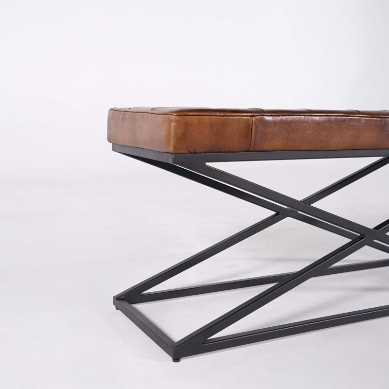 Banc en cuir naturel et métal - Clay