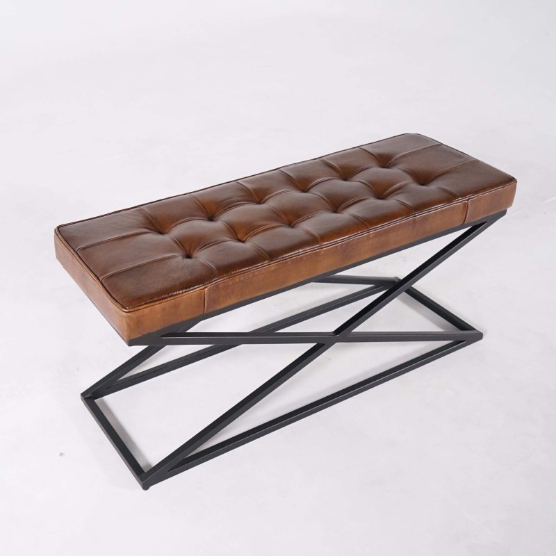 Banc en cuir naturel et métal - Clay