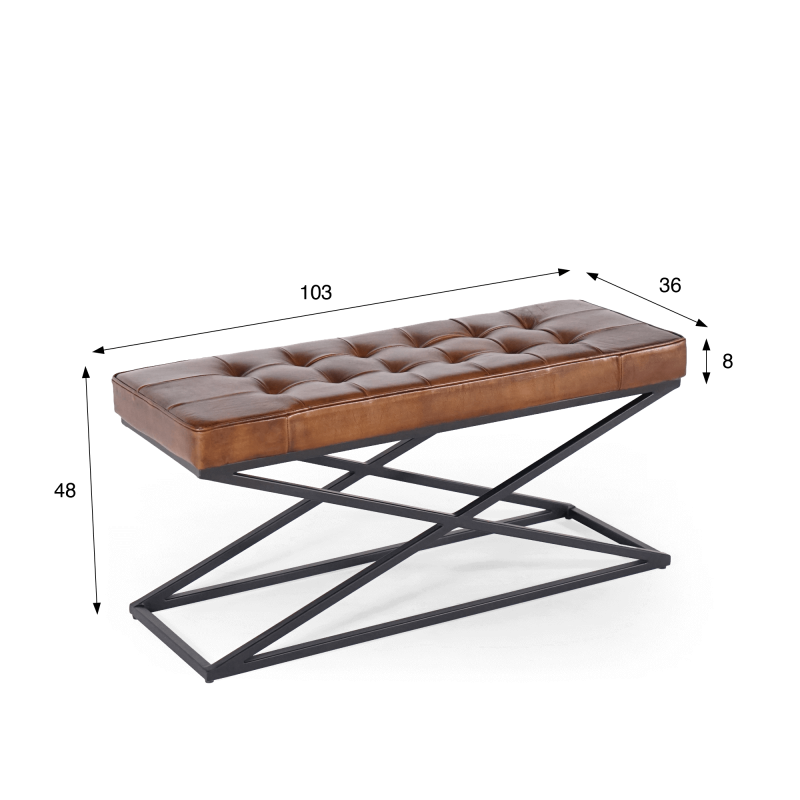 Banc en cuir naturel et métal - Clay