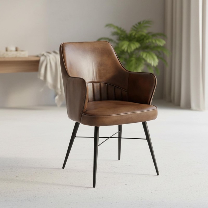 Chaise vintage en cuir avec accoudoirs - Yard