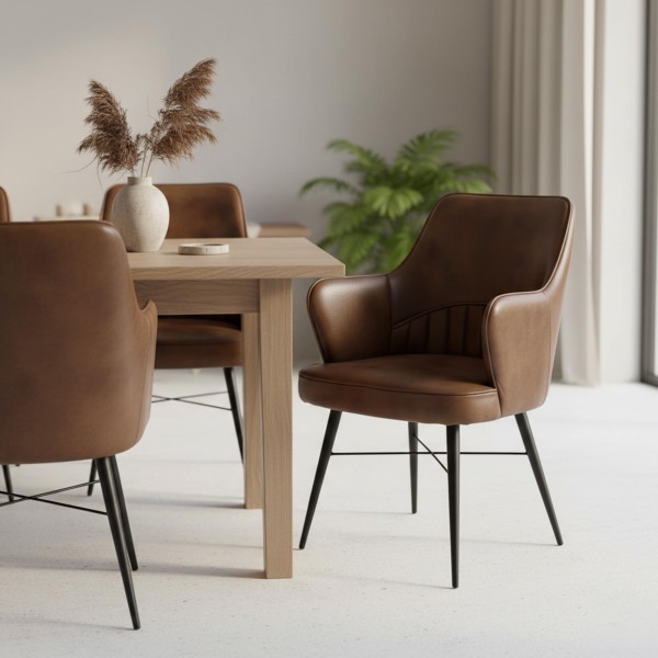 Chaise vintage en cuir avec accoudoirs - Yard