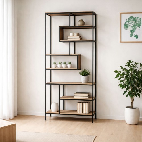 Etagère industrielle en métal noir et bois naturel 80 x 180 - Element