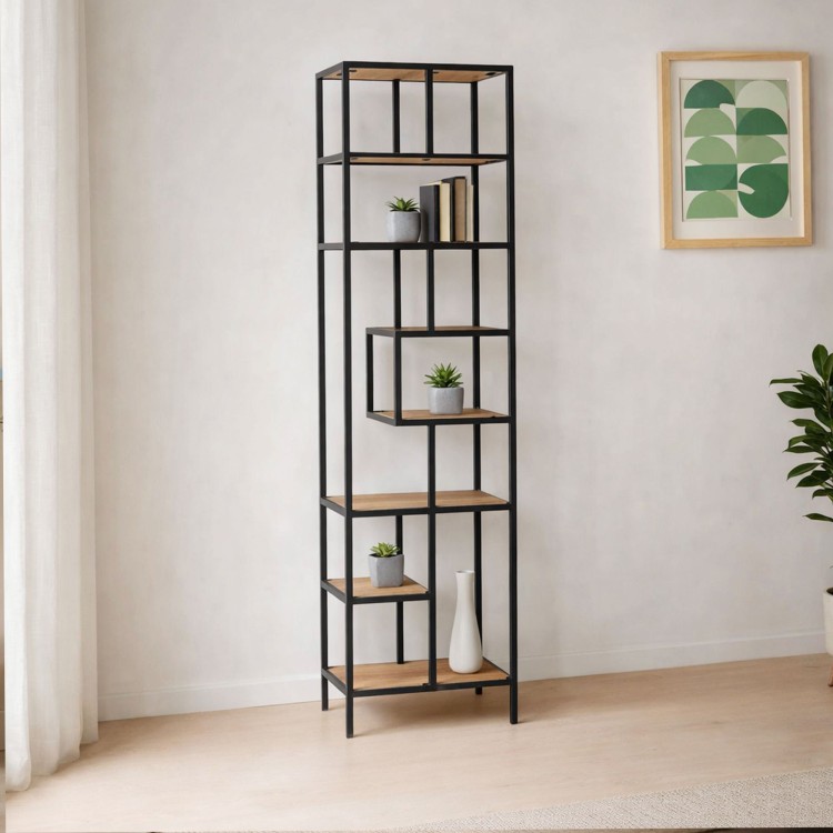 Etagère industrielle en métal noir et bois naturel 45 x 180 - Element