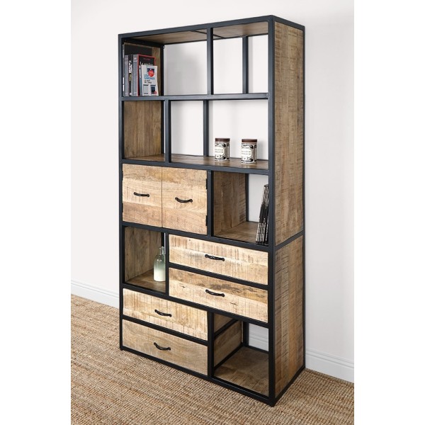 Bibliothèque étagère industrielle bois massif 185 cm x 100 cm - Walter