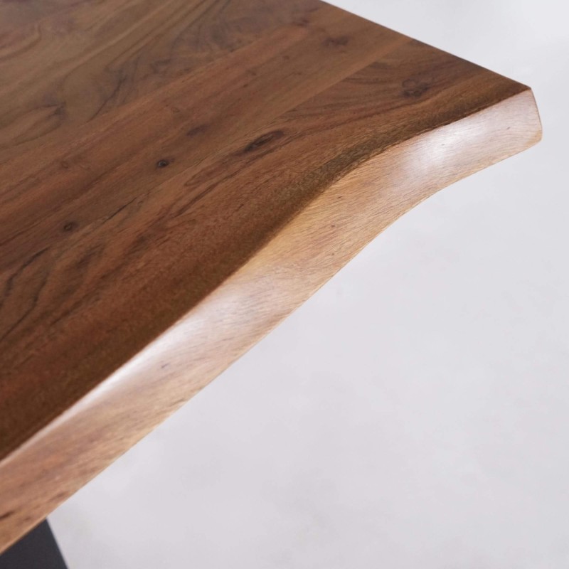 Table à manger en bois massif d'acacia avec bords naturels 220 cm - Aurea