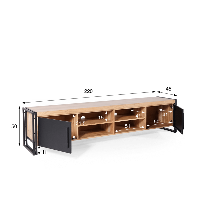 Meuble TV en bois et métal 220 cm - Liverpool