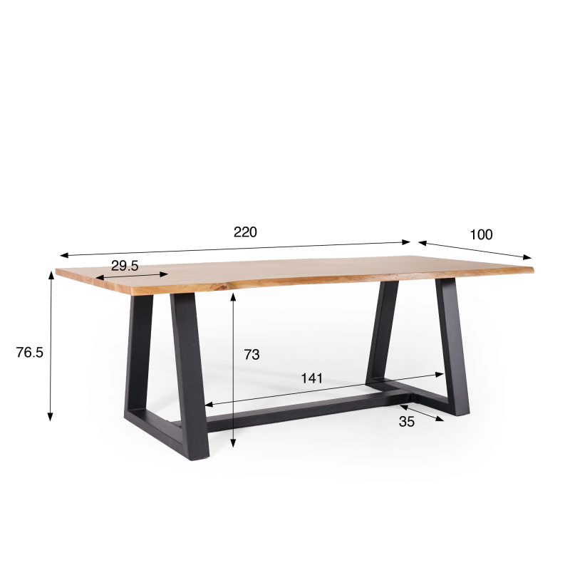 Table à manger en bois massif d'acacia avec bords naturels 220 cm - Aurea