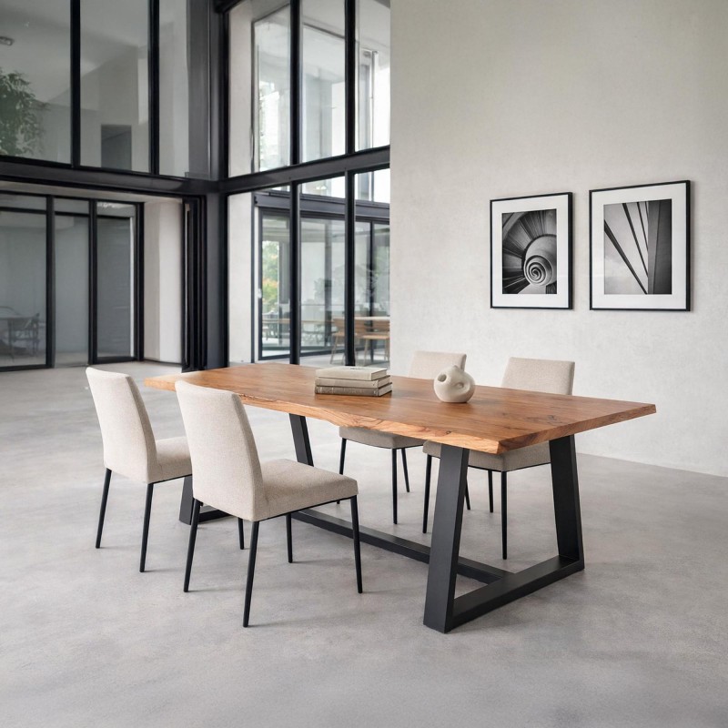 Table à manger en bois massif d'acacia avec bords naturels 220 cm - Aurea