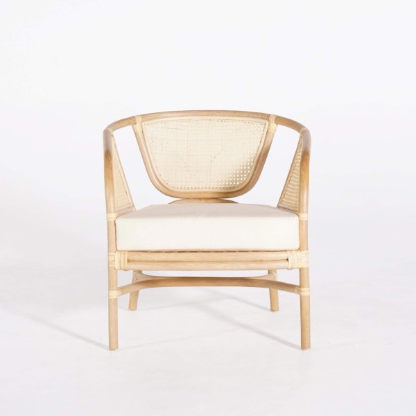 Fauteuil en rotin naturel et coussin beige - Haru