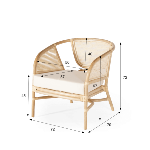 Fauteuil en rotin naturel et coussin beige - Haru