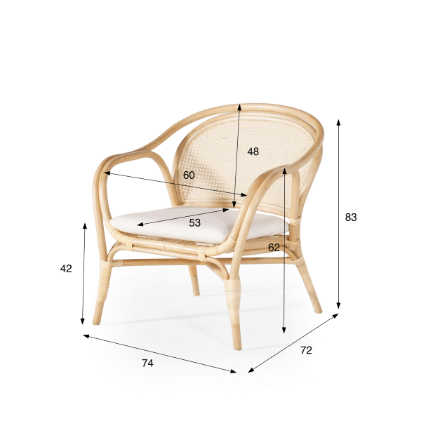 Fauteuil en rotin naturel et coussin beige - Yuki