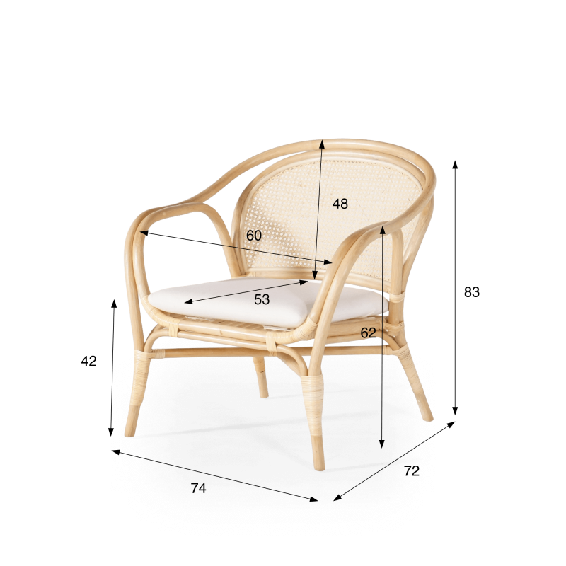 Fauteuil en rotin naturel et coussin beige - Yuki
