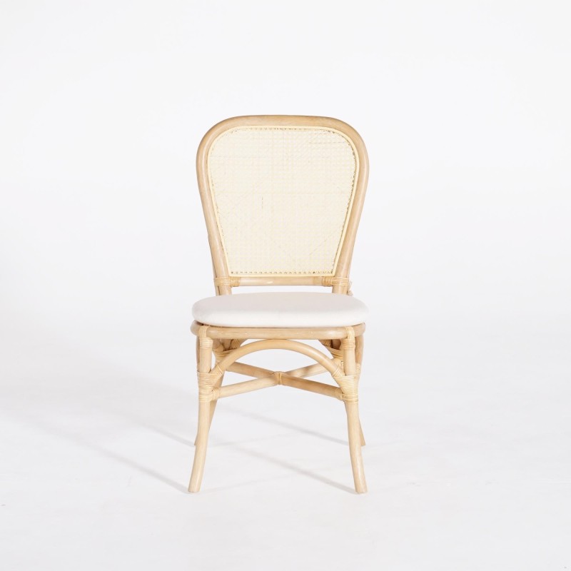 Chaise en rotin naturel et coussin beige - Louna
