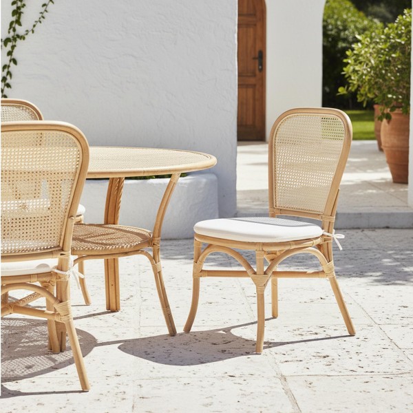 Chaise en rotin naturel et coussin beige - Louna