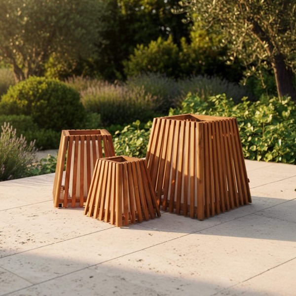 Lampe extérieur en bois de teck H50 cm - Nori