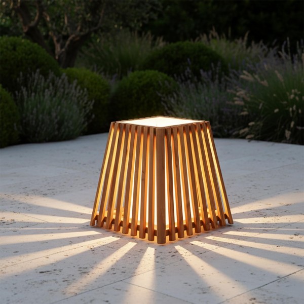 Lampe extérieur en bois de teck H40 cm - Nori