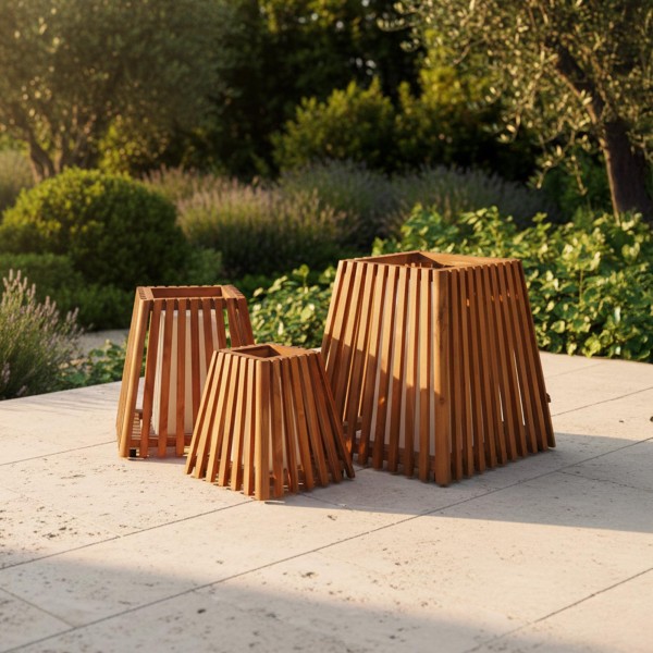 Lampe extérieur en bois de teck H40 cm - Nori