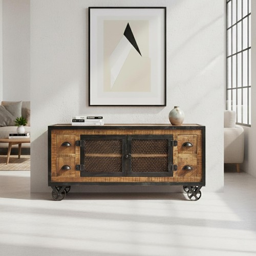 Meuble TV industriel 4 tiroirs finition carbone