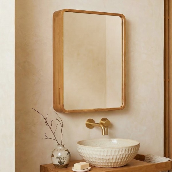 Miroir de salle de bain en teck avec compartiment de rangement - Indira