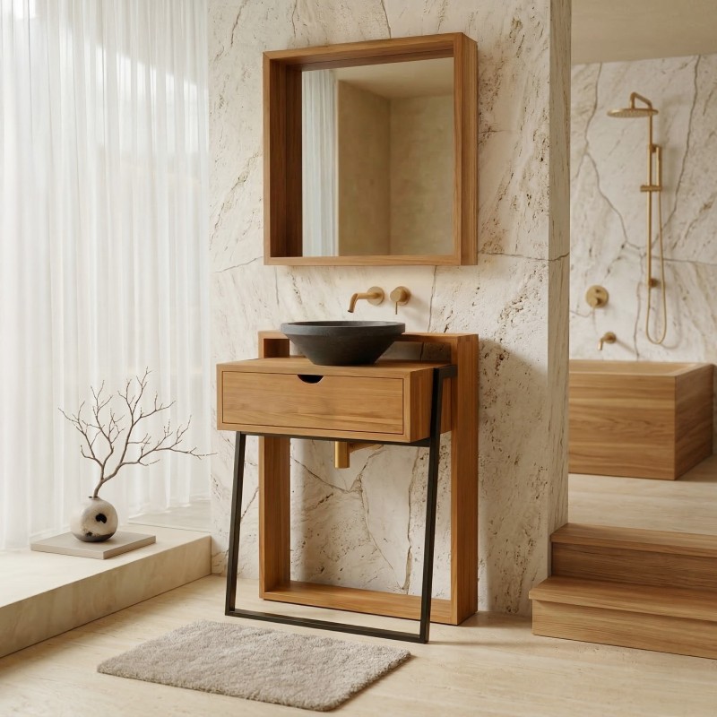 Meuble de salle de bain en teck massif - Arya