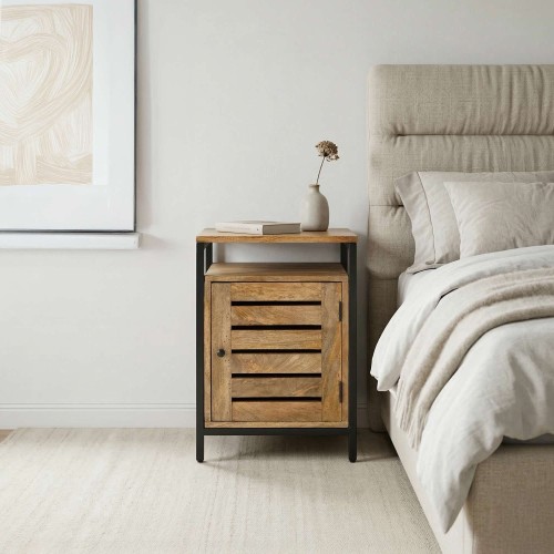 Table de nuit en bois naturel et métal