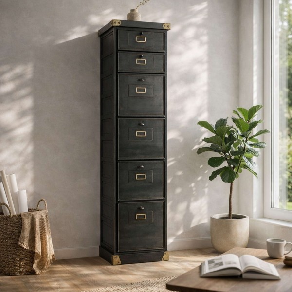 Meuble postier industriel finition carbone