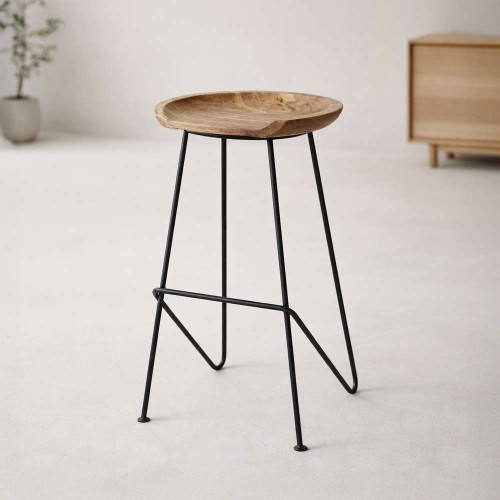 Tabouret haut en acier et bois