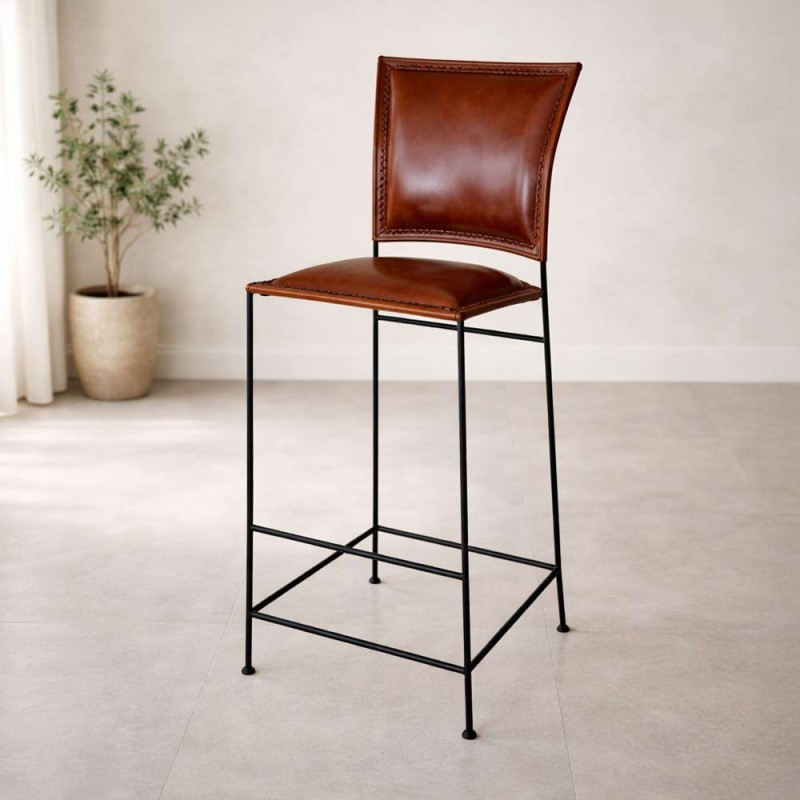 Chaise de bar en cuir et métal brune - Urban