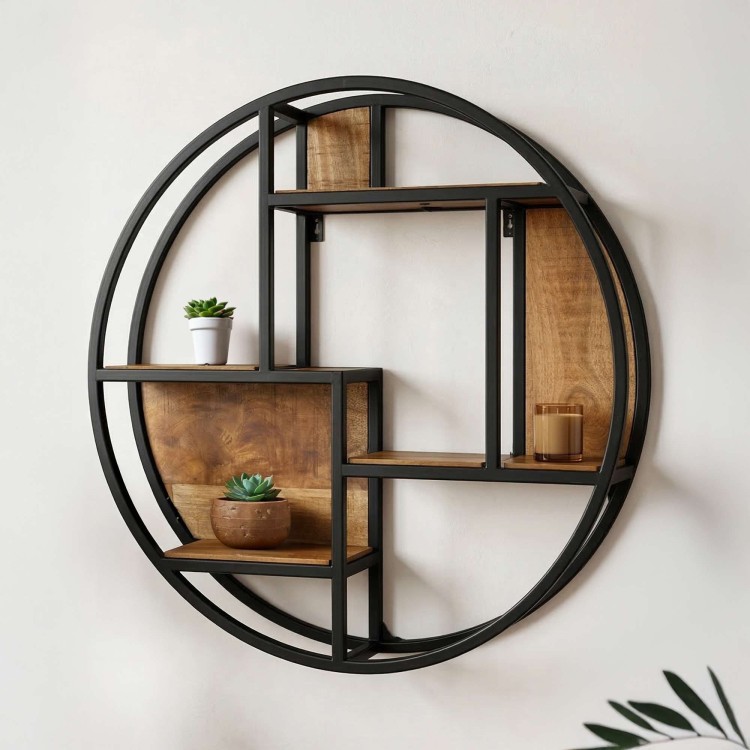 Etagère industrielle ronde bois et métal