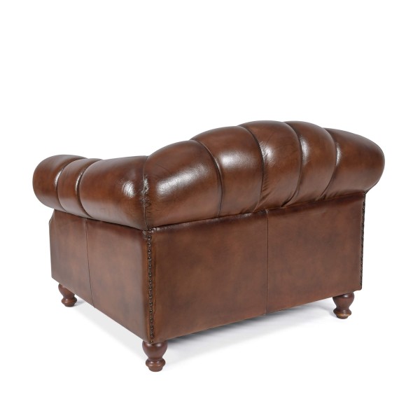 Fauteuil Chesterfield en cuir véritable marron - Harold